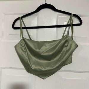 Sage Green Satin Cropped Cowl Neck Tank Top Spaghetti Strap Size Small